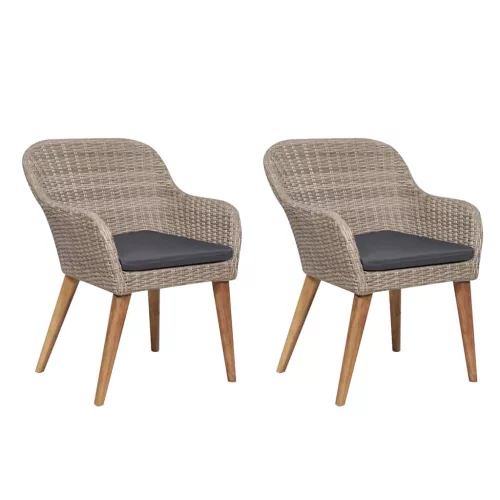 2 db barna polyrattan kültéri szék párnával