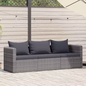   3-részes szürke polyrattan kerti ülőgarnitúra párnákkal