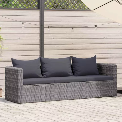 3-részes szürke polyrattan kerti ülőgarnitúra párnákkal