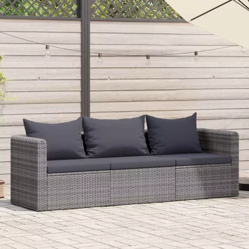 3-részes szürke polyrattan kerti ülőgarnitúra párnákkal