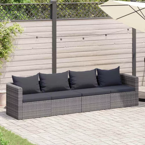 4-részes szürke polyrattan kerti ülőgarnitúra párnákkal