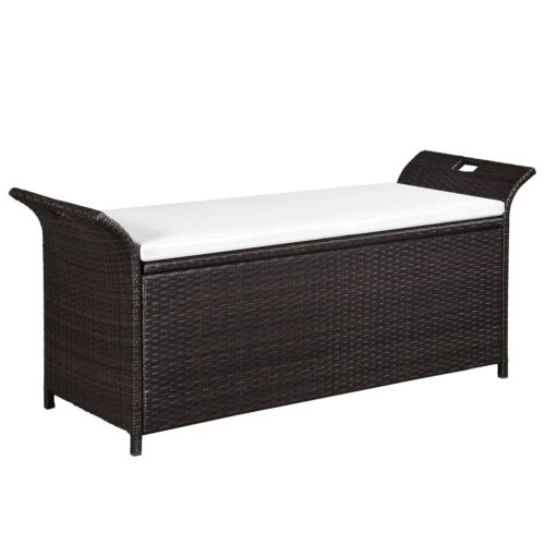  barna polyrattan tárolópad párnával 138 cm