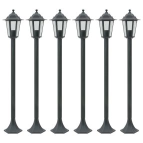 6 db sötétzöld alumínium kerti állólámpa, E27, 110 cm