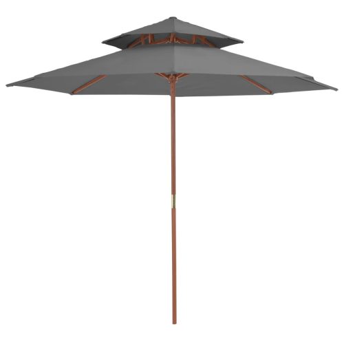 antracitszürke kétszintes napernyő fa rúddal 270 cm