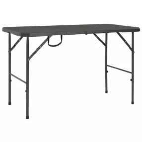   Barna rattan hatású HDPE összecsukható kerti asztal 120x60x74cm