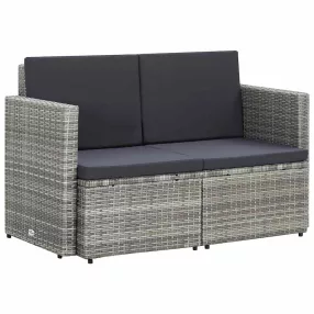 Szürke kétszemélyes polyrattan kerti kanapé párnákkal
