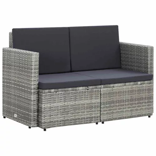 Szürke kétszemélyes polyrattan kerti kanapé párnákkal