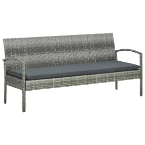 3 személyes szürke polyrattan kerti kanapé párnával