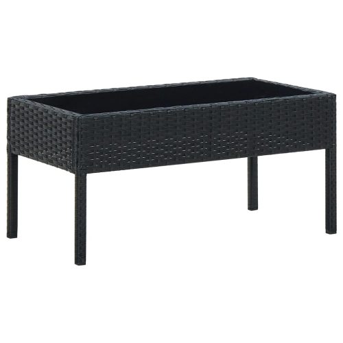  fekete polyrattan kerti asztal 75 x 40 x 37 cm