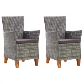 2 db szürke polyrattan kerti szék párnával