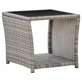   Szürke polyrattan és üveg dohányzóasztal 45 x 45 x 40 cm