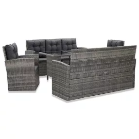   5 részes szürke kültéri polyrattan étkezőgarnitúra párnákkal