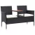 2 személyes fekete polyrattan kerti pad teázóasztallal 143 cm
