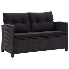   fekete polyrattan kétszemélyes kerti kanapé párnákkal 124 cm