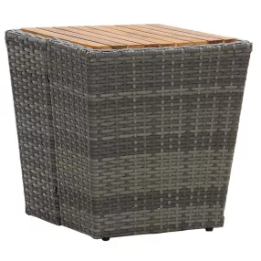   Szürke polyrattan és tömör akácfa teázóasztal 41,5x41,5x43 cm