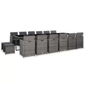   17 részes szürke polyrattan kültéri étkezőgarnitúra párnákkal