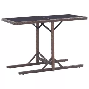   Barna polyrattan és üveglapos kerti asztal 110 x 53 x 72 cm