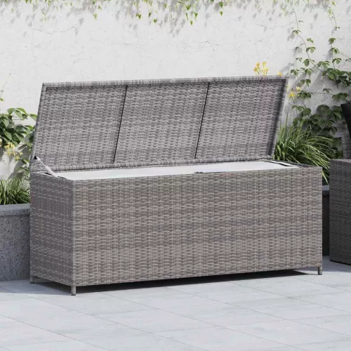 szürke polyrattan kerti tárolóláda 150 x 50 x 60 cm
