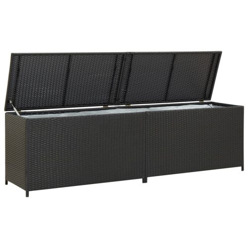 fekete polyrattan kerti tárolóláda 200 x 50 x 60 cm