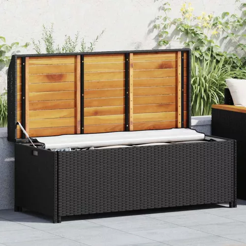 Fekete polyrattan kerti tárolópad 120 cm