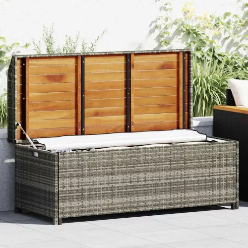 Szürke polyrattan kerti tárolópad 120 cm