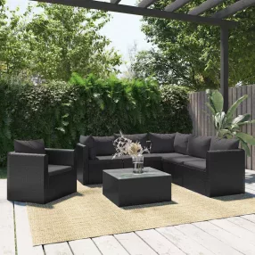   vidaXL 7-részes fekete polyrattan kerti társalgószett párnákkal