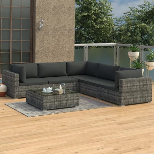 6 részes szürke polyrattan kertibútor-garnitúra párnákkal