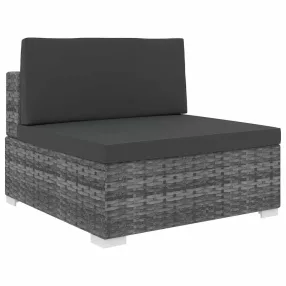   1 db szürke polyrattan moduláris középső kanapé párnákkal