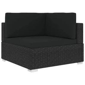 1 db fekete polyrattan moduláris sarokfotel párnákkal
