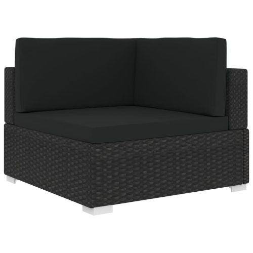 1 db fekete polyrattan moduláris sarokfotel párnákkal