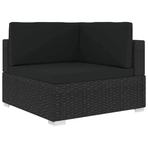 1 db fekete polyrattan moduláris sarokfotel párnákkal