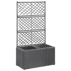   Fekete rácsos polyrattan magaságyás 2 kaspóval 58 x 30 x 107 cm