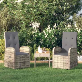   2 db szürke dönthető háttámlás polyrattan kerti szék párnával