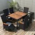7 darabos fekete polyrattan és akácfa kültéri étkezőszett