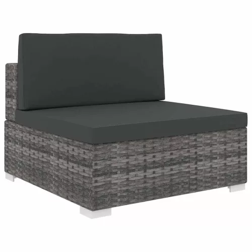 Szürke moduláris polyrattan középső kanapé párnákkal