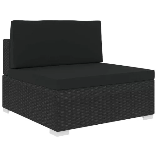 Fekete moduláris polyrattan középső kanapé párnákkal
