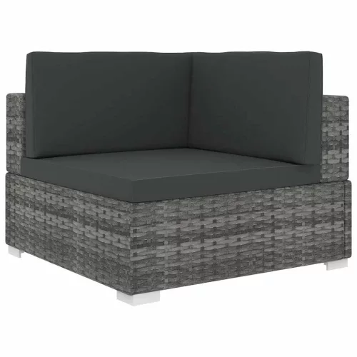 Szürke moduláris polyrattan sarokfotel párnákkal