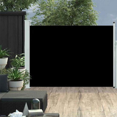 fekete behúzható oldalsó teraszi napellenző 120 x 500 cm