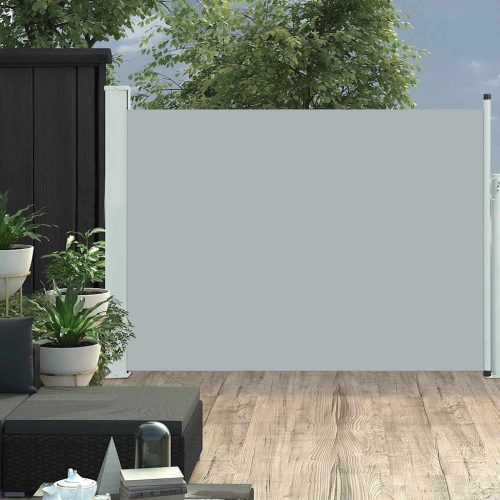 szürke behúzható oldalsó teraszi napellenző 120 x 500 cm