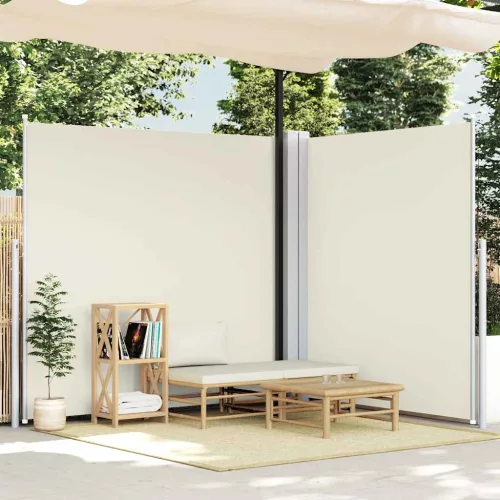 krémszínű behúzható dupla teraszi napellenző 170 x 600 cm
