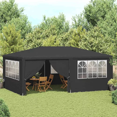 Antracitszürke rendezvénysátor oldalfalakkal 4 x 6 m 90 g/m²