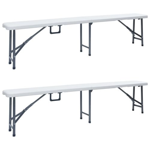 2 db fehér összecsukható HDPE kerti pad 180 cm