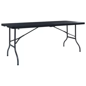   Fekete HDPE rattan szerű összecsukható kerti asztal 180x75x72cm