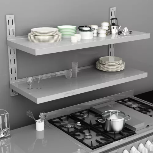 kétszintes rozsdamentes acél falra szerelhető fali polc 120 x 30 cm