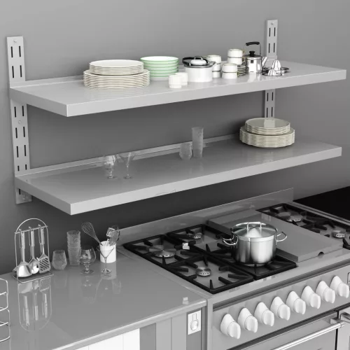 kétszintes rozsdamentes acél falra szerelhető polc 150 x 30 cm