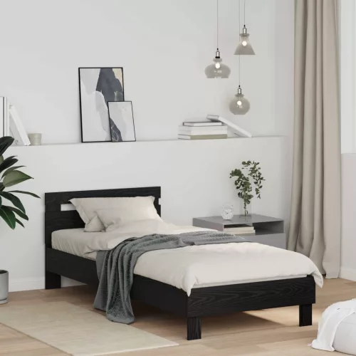 Ágykeret fejtámlával Fekete tölgy 75 x 190 cm Faanyag