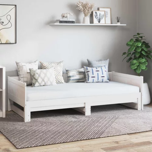 Kihúzható nappali ágy Fehér 180 x 200 cm Tömör fenyőfa