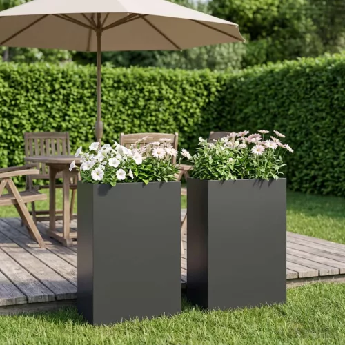 Kerti cserép 2 db Fekete 50 x 20 x 75 cm Hidegen hengerelt acél