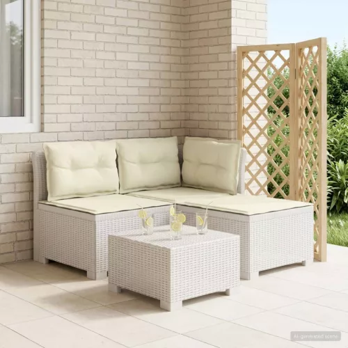 3-Fős Kerti Kanapé Párnákkal Rattan Hatással PP Fehér