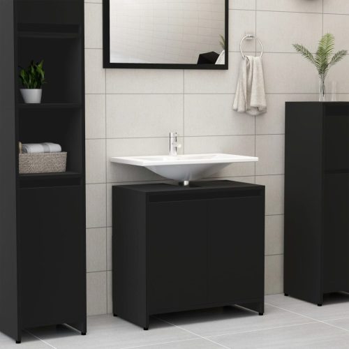 fekete forgácslap fürdőszobaszekrény 60 x 33 x 61 cm